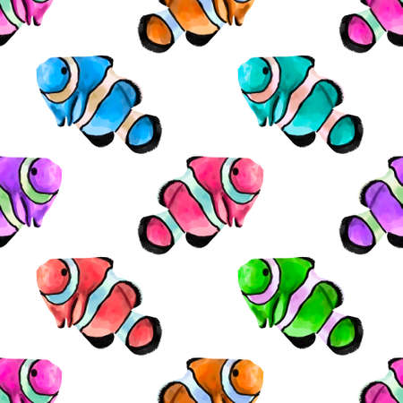 Watercolor Bright neon fish. Clownfish. variegated bright fishの写真素材