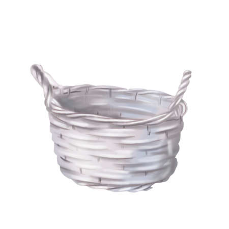 Watercolor set of baskets. empty baskets of white and brown color. Realistic illustrationの写真素材