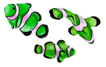 Watercolor Bright neon fish. Clownfish. variegated bright fishの写真素材