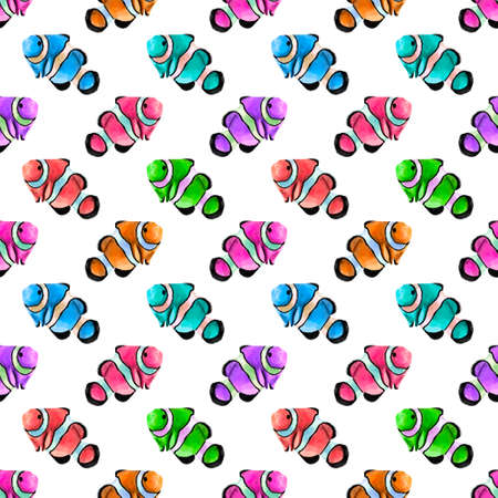 Watercolor Bright neon fish. Clownfish. variegated bright fishの写真素材