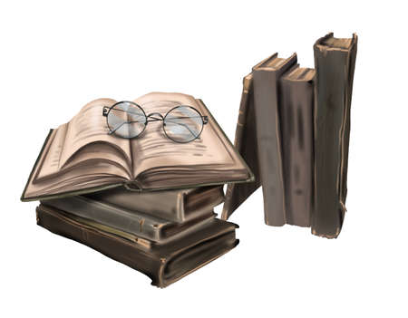 Watercolor illustration of old magic books. vintage realistic books and magicの写真素材