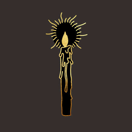 candle. tarot card. graphic illustration with golden lines on a dark backgroundの写真素材