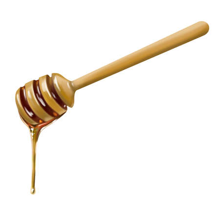 Watercolor honey spoon. a spoonful of honey. Realistic illustrationの写真素材