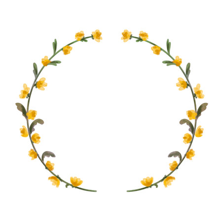 Watercolor frame of wild flowers. Yellow wild flowersの写真素材