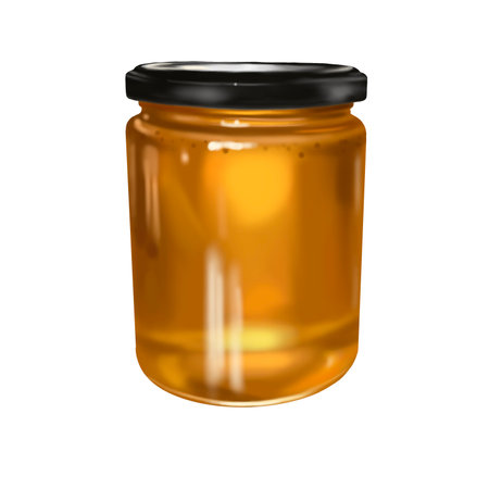 Watercolor jar with honey. Realistic illustration of a honey canの写真素材