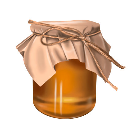 Watercolor jar with honey. Realistic illustration of a honey canの写真素材