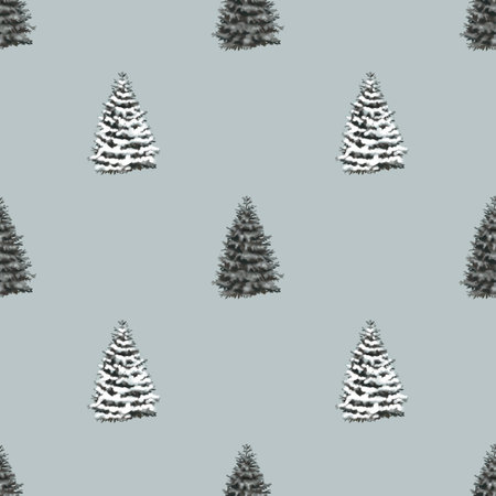 Watercolor seamless pattern of Christmas trees. New Years Paperの写真素材
