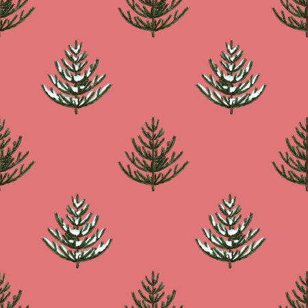 Watercolor seamless pattern of Christmas trees. New Years Paperの写真素材