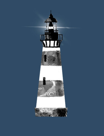 Lighthouse engraving. A realistic illustration of a lighthouse. Black and white drawingの写真素材
