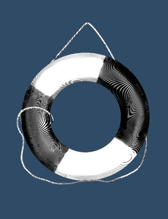 Lifebuoy engraving. A realistic illustration of a lifebuoy. Black and white drawingの写真素材