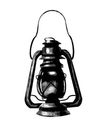 Engraving of a gas lamp. Realistic illustration of a gas lamp. Black and white drawingの写真素材