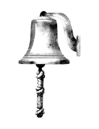 Ships bell engraving. A realistic illustration of the Ships bell. Black and white drawingの写真素材
