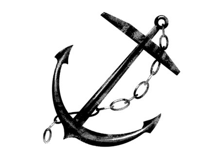 Anchor engraving. Realistic illustration of a sea anchor. Black and white drawingの写真素材