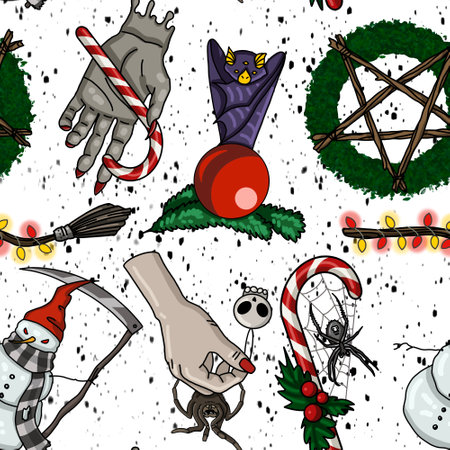 Creepmas digital paper. Its a terrible Christmas seamless pattern. Gothic.の写真素材
