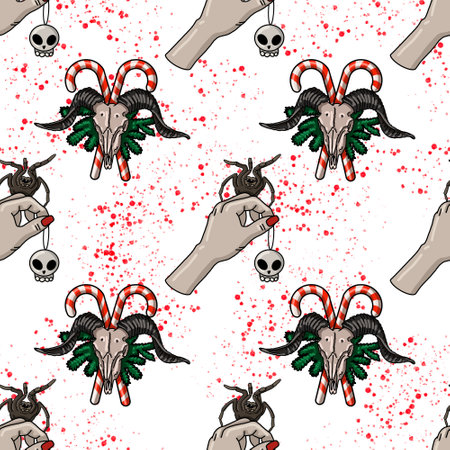 Creepmas digital paper. Its a terrible Christmas seamless pattern. Gothic.の写真素材