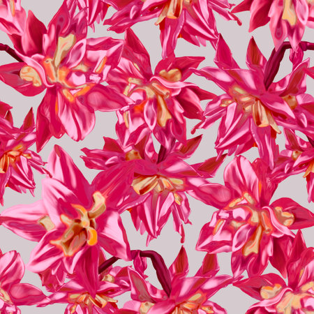 Seamless pattern Viva Magenta. Watercolor illustration of red wild flowers. Trendy color 2023. realistic digital paperの写真素材