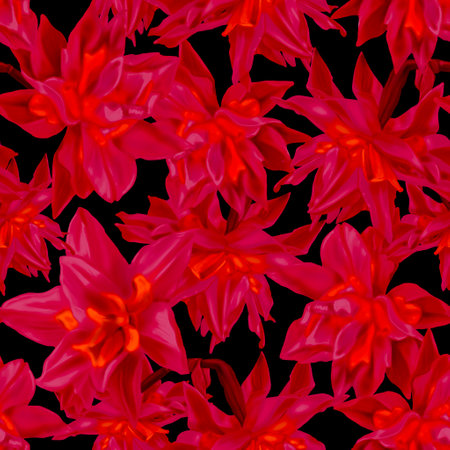 Seamless pattern Viva Magenta. Watercolor illustration of red wild flowers. Trendy color 2023. realistic digital paperの写真素材