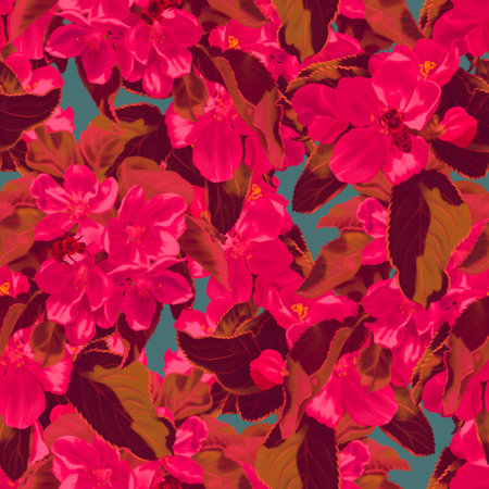 Seamless pattern Viva Magenta. Watercolor illustration of red wild flowers. Trendy color 2023. realistic digital paperの写真素材