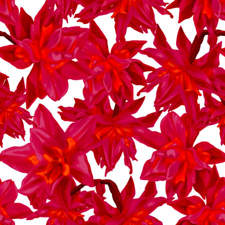 Seamless pattern Viva Magenta. Watercolor illustration of red wild flowers. Trendy color 2023. realistic digital paperの写真素材