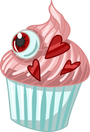 scary cupcake with an eye, Creepy Valentine clipart, Spooky Valentine, Pastel Goth digital stickers, Alternative Valentine day vector EPS10のイラスト素材