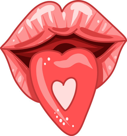 lips, a heart-shaped tablet on the tongue, Creepy Valentine clipart, Spooky Valentine, Pastel Goth digital stickers, Alternative Valentine day vector EPS10のイラスト素材