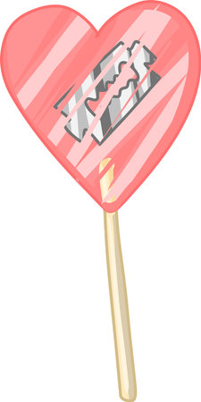 heart-shaped lollipop. inside the lollipop is a blade. Creepy Valentine clipart, Spooky Valentine, Pastel Goth digital stickers, Alternative Valentine day vector EPS10のイラスト素材