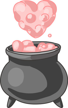 witchs cauldron, a love potion, Creepy Valentine clipart, Spooky Valentine, Pastel Goth digital stickers, Alternative Valentine day vector EPS10のイラスト素材