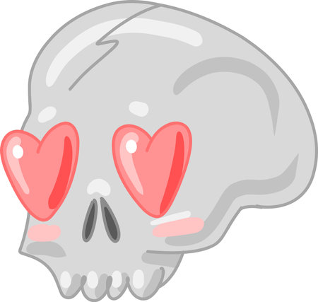 skull with heart-shaped eyes, Creepy Valentine clipart, Spooky Valentine, Pastel Goth digital stickers, Alternative Valentine day vector EPS10のイラスト素材
