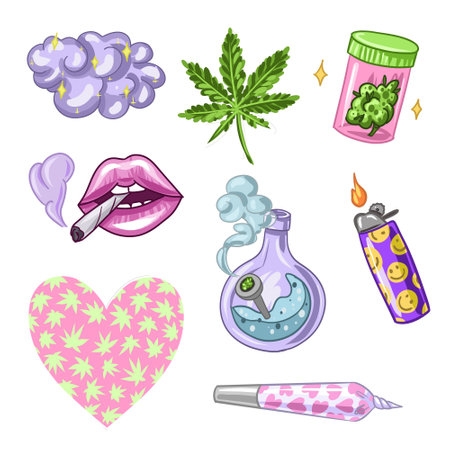 Set of Marijuana. Legalize cannabis. smoking weed. Vector illustration of weedのイラスト素材