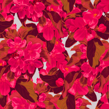 Seamless pattern Viva Magenta. Watercolor illustration of red wild flowers. Trendy color 2023. realistic digital paperの写真素材