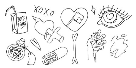 Creepy Valentine clipart, Spooky Valentine, Pastel Goth digital stickers, Alternative Valentine day vectorのイラスト素材
