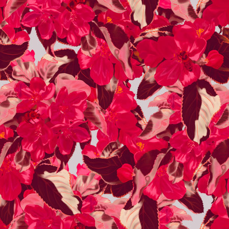 Seamless pattern Viva Magenta. Watercolor illustration of red wild flowers. Trendy color 2023. realistic digital paperの写真素材