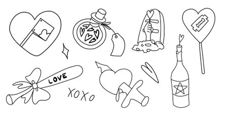 Creepy Valentine clipart, Spooky Valentine, Pastel Goth digital stickers, Alternative Valentine day vectorのイラスト素材