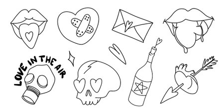 Creepy Valentine clipart, Spooky Valentine, Pastel Goth digital stickers, Alternative Valentine day vectorのイラスト素材