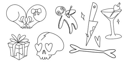 Creepy Valentine clipart, Spooky Valentine, Pastel Goth digital stickers, Alternative Valentine day vectorのイラスト素材
