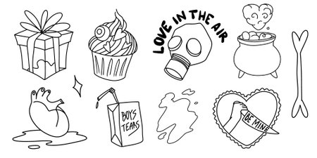 Creepy Valentine clipart, Spooky Valentine, Pastel Goth digital stickers, Alternative Valentine day vectorのイラスト素材