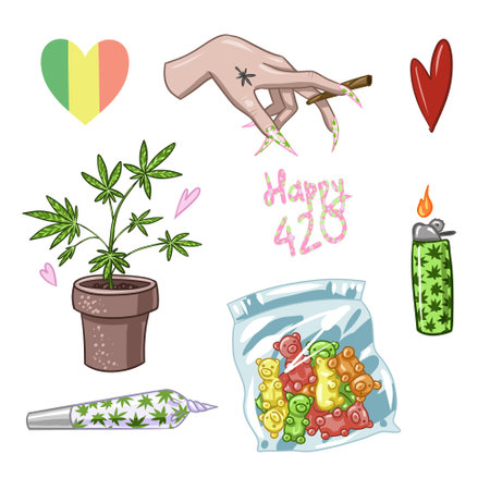 Set of Marijuana. Legalize cannabis. smoking weed. Vector illustration of weedのイラスト素材