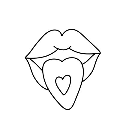 lips, a heart-shaped tablet on the tongue, Creepy Valentine clipart, Spooky Valentine, Pastel Goth digital stickers, Alternative Valentine day vectorのイラスト素材