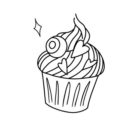 scary cupcake with an eye, Creepy Valentine clipart, Spooky Valentine, Pastel Goth digital stickers, Alternative Valentine day vectorのイラスト素材