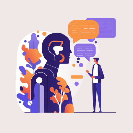 Man communicating with robot. man communicating with artificial intelligence vector illustrationのイラスト素材