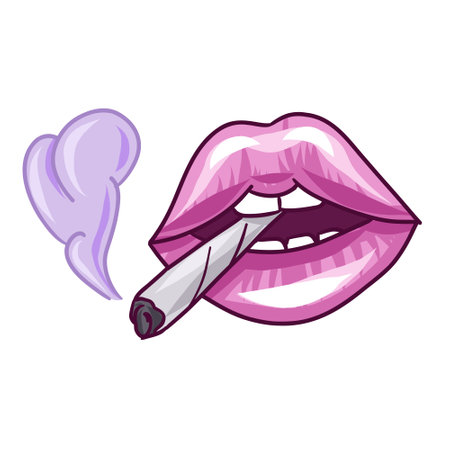 Lips with the image of Marijnauna. Lips let out smoke vector. cannabis weedのイラスト素材