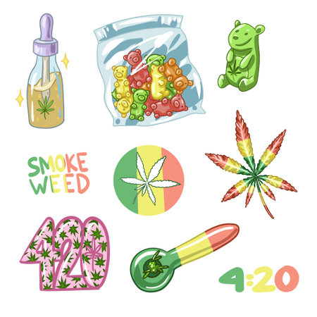 Set of Marijuana. Legalize cannabis. smoking weed. Vector illustration of weedのイラスト素材