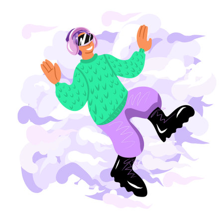 a person in VR glasses and headphones. communication in the network. new vector technologyのイラスト素材