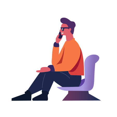 vector illustration of a man. a person sits and talks on the phoneのイラスト素材
