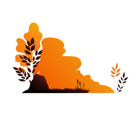 Vector illustration of the background. landscape stone with grass and plant branches, silhouetteのイラスト素材