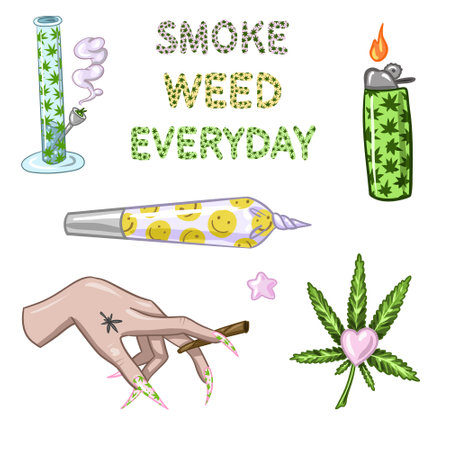 Set of Marijuana. Legalize cannabis. smoking weed. Vector illustration of weedのイラスト素材