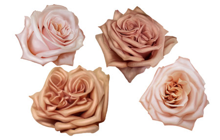 Watercolor peach roses. delicate realistic roses. Set of illustrationsの写真素材