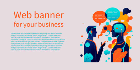 Web banner Man communicating with robot. man communicating with artificial intelligence vector illustrationのイラスト素材