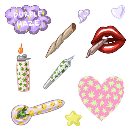 Set of Marijuana. Legalize cannabis. smoking weed. Vector illustration of weedのイラスト素材