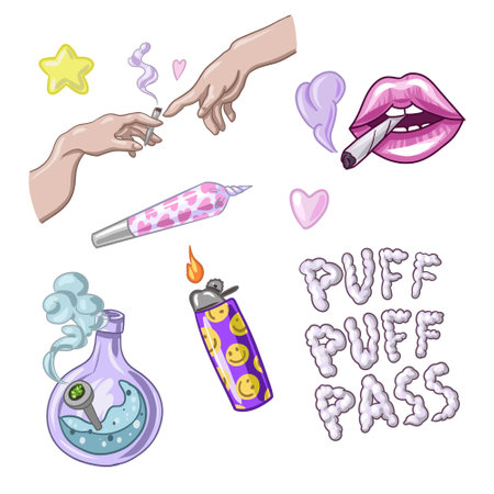 Set of Marijuana. Legalize cannabis. smoking weed. Vector illustration of weedのイラスト素材